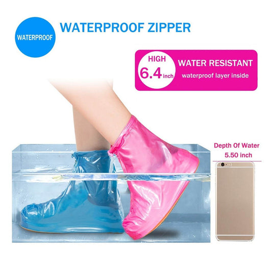 4541 Plastic Shoes Cover Reusable Anti-Slip Boots Zippered Overshoes Covers Pink, Transparent Waterproof Snow Rain Boots for Kids/Adult Shoes, for Rainy Season (XL Size1 Pairs) - infinityexculsivestore.com