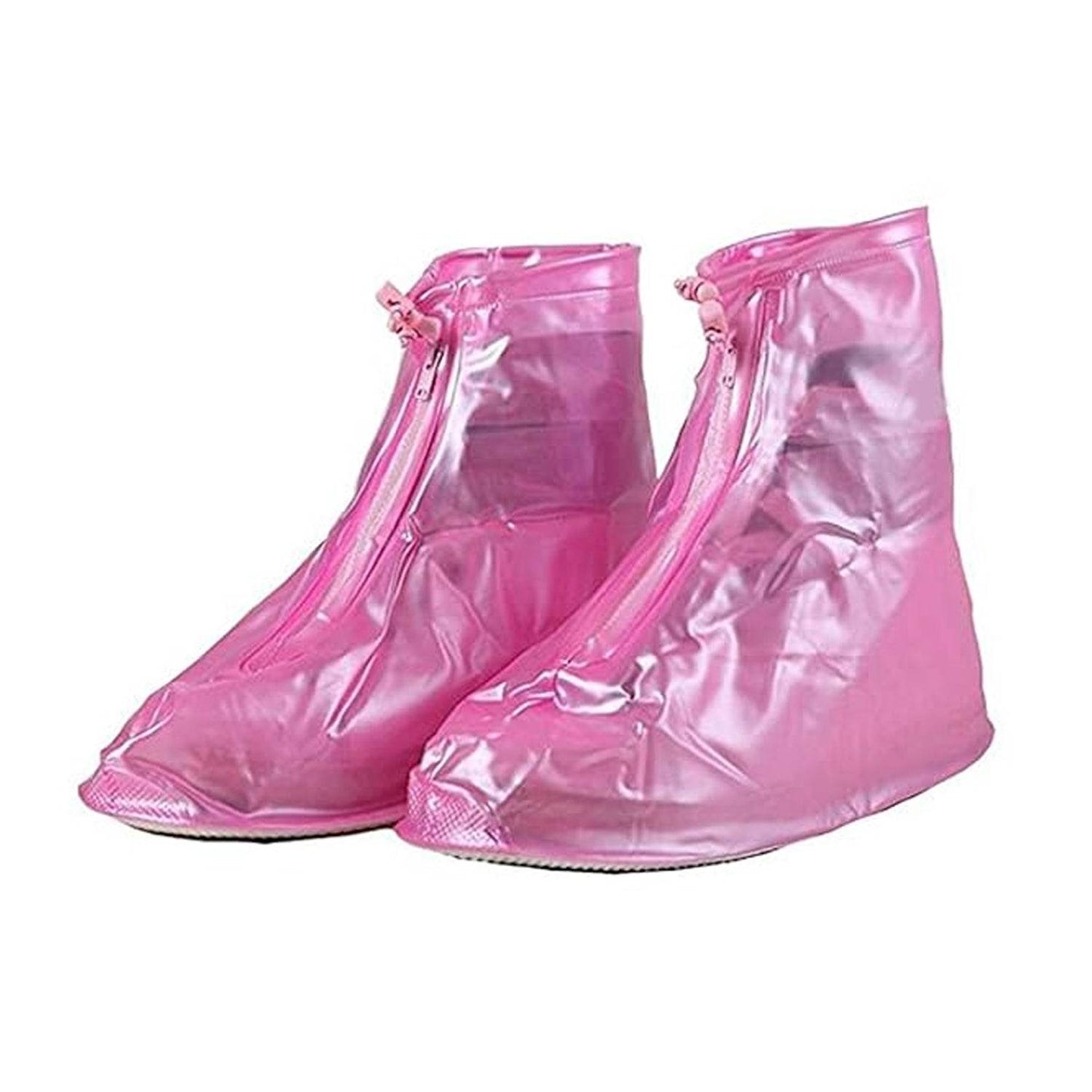 4541 Plastic Shoes Cover Reusable Anti-Slip Boots Zippered Overshoes Covers Pink, Transparent Waterproof Snow Rain Boots for Kids/Adult Shoes, for Rainy Season (XL Size1 Pairs) - infinityexculsivestore.com