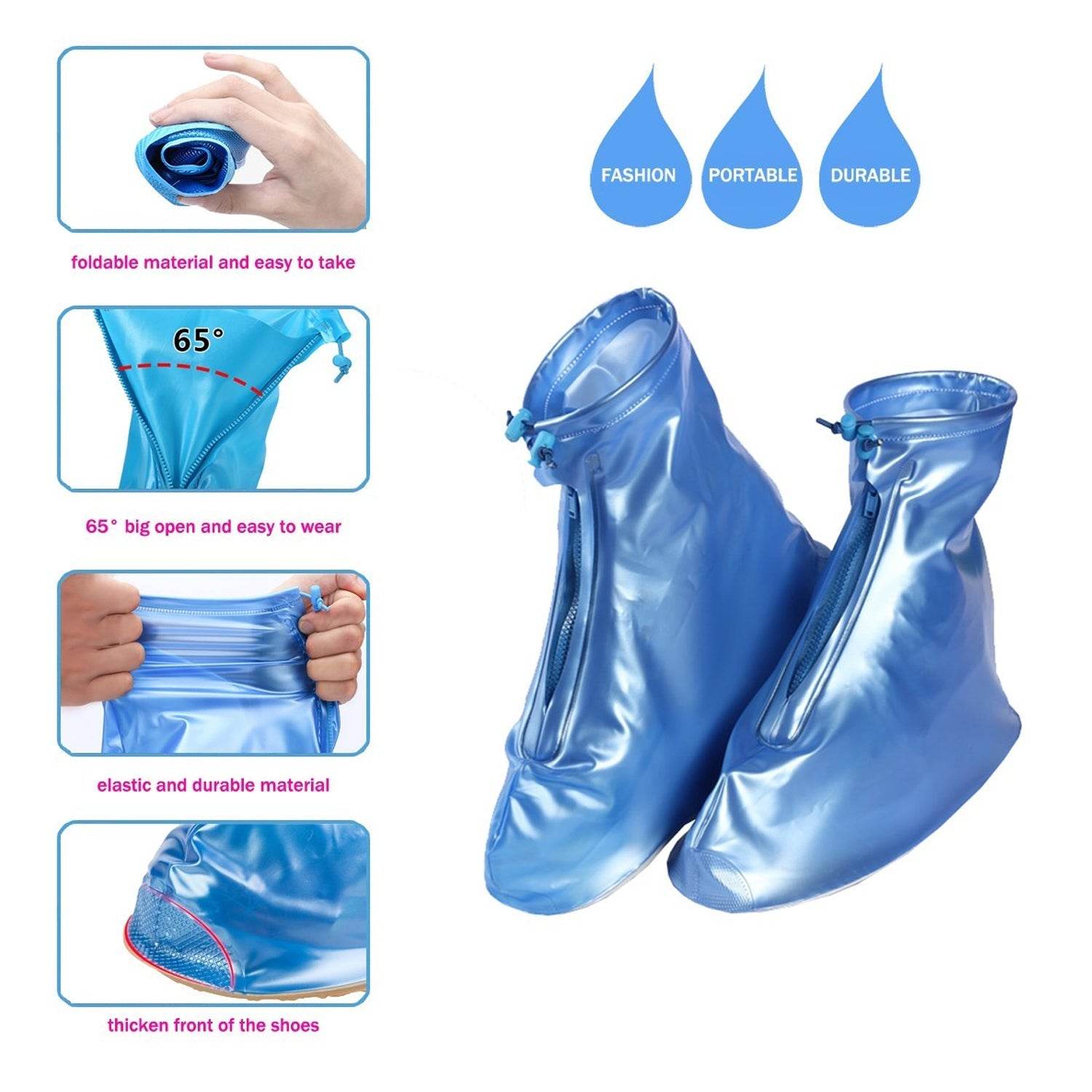 4541 Plastic Shoes Cover Reusable Anti-Slip Boots Zippered Overshoes Covers Pink, Transparent Waterproof Snow Rain Boots for Kids/Adult Shoes, for Rainy Season (XL Size1 Pairs) - infinityexculsivestore.com