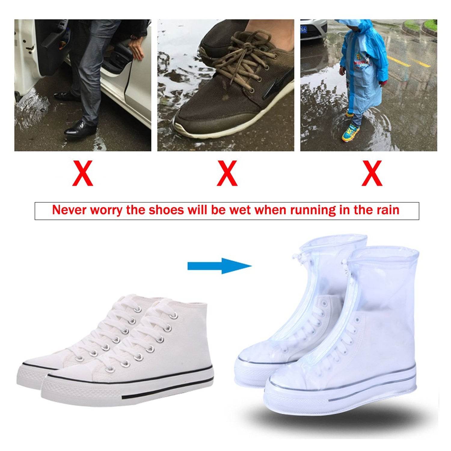 4541 Plastic Shoes Cover Reusable Anti-Slip Boots Zippered Overshoes Covers Pink, Transparent Waterproof Snow Rain Boots for Kids/Adult Shoes, for Rainy Season (XL Size1 Pairs) - infinityexculsivestore.com