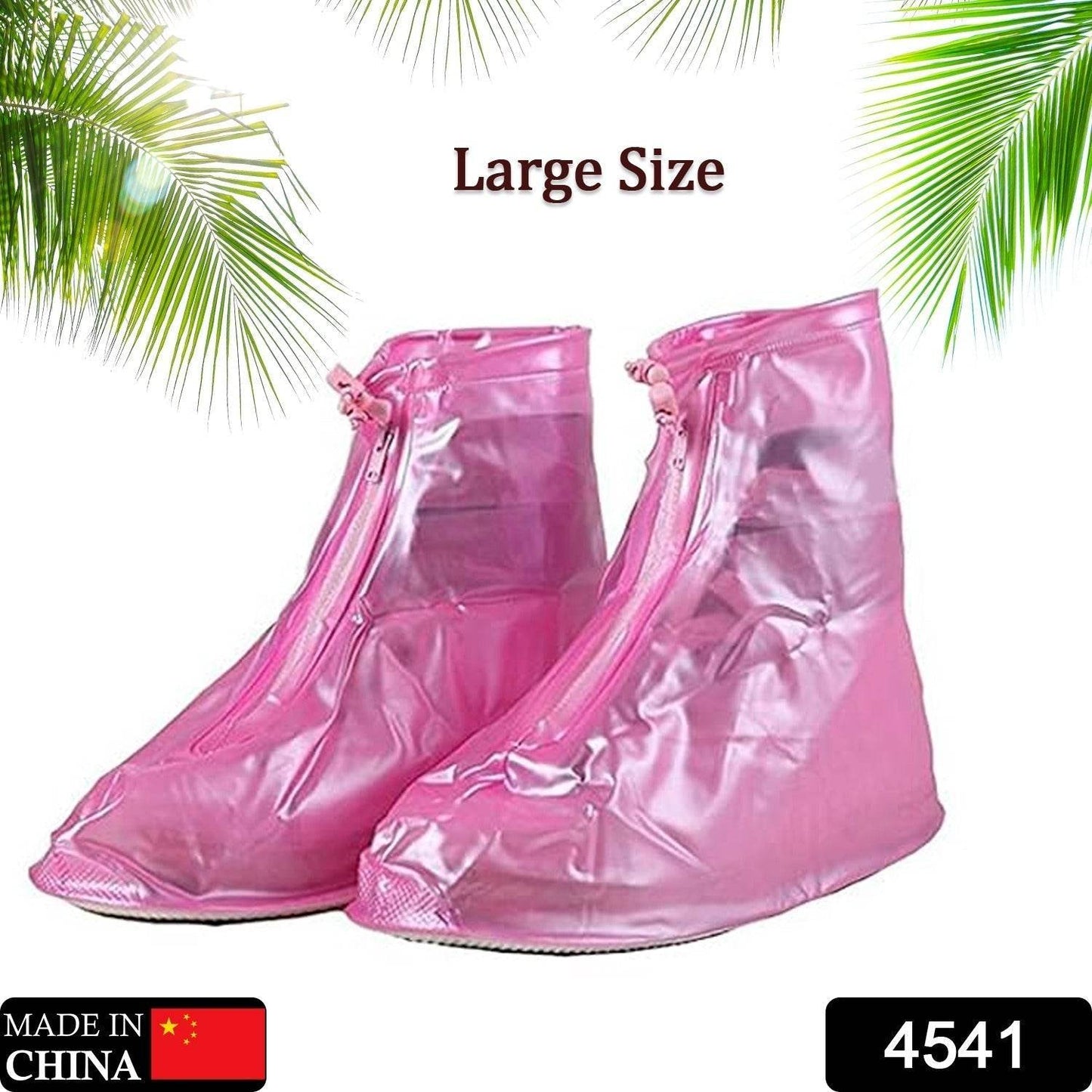 4541 Plastic Shoes Cover Reusable Anti-Slip Boots Zippered Overshoes Covers Pink, Transparent Waterproof Snow Rain Boots for Kids/Adult Shoes, for Rainy Season (XL Size1 Pairs) - infinityexculsivestore.com