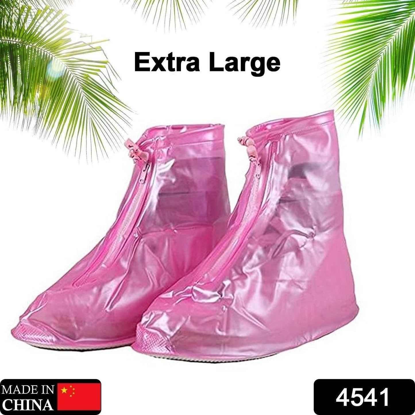 4541 Plastic Shoes Cover Reusable Anti-Slip Boots Zippered Overshoes Covers Pink, Transparent Waterproof Snow Rain Boots for Kids/Adult Shoes, for Rainy Season (XL Size1 Pairs) - infinityexculsivestore.com