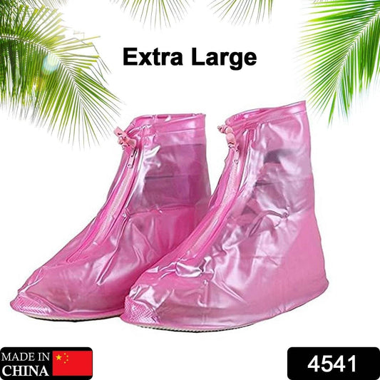 4541 Plastic Shoes Cover Reusable Anti-Slip Boots Zippered Overshoes Covers Pink, Transparent Waterproof Snow Rain Boots for Kids/Adult Shoes, for Rainy Season (XL Size1 Pairs) - infinityexculsivestore.com