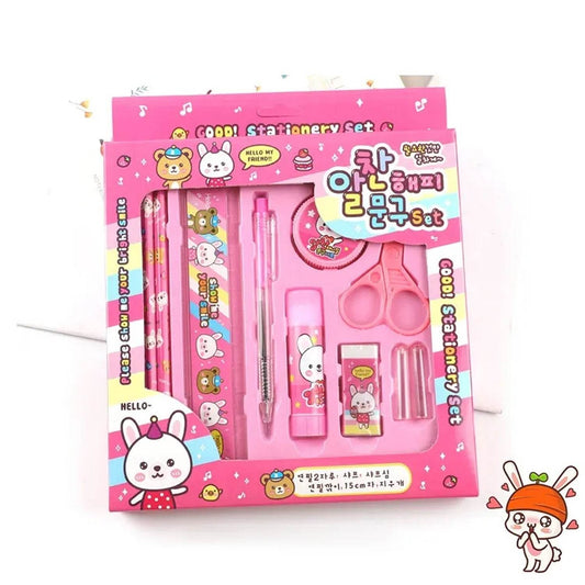 10 Pcs Set Stationary Set Including Pencil Ruler Rubber Pencil Sharpener Glue Ballpoint Pen Scissors Pencil Cover, School, Office Product Gift - infinityexculsivestore.com