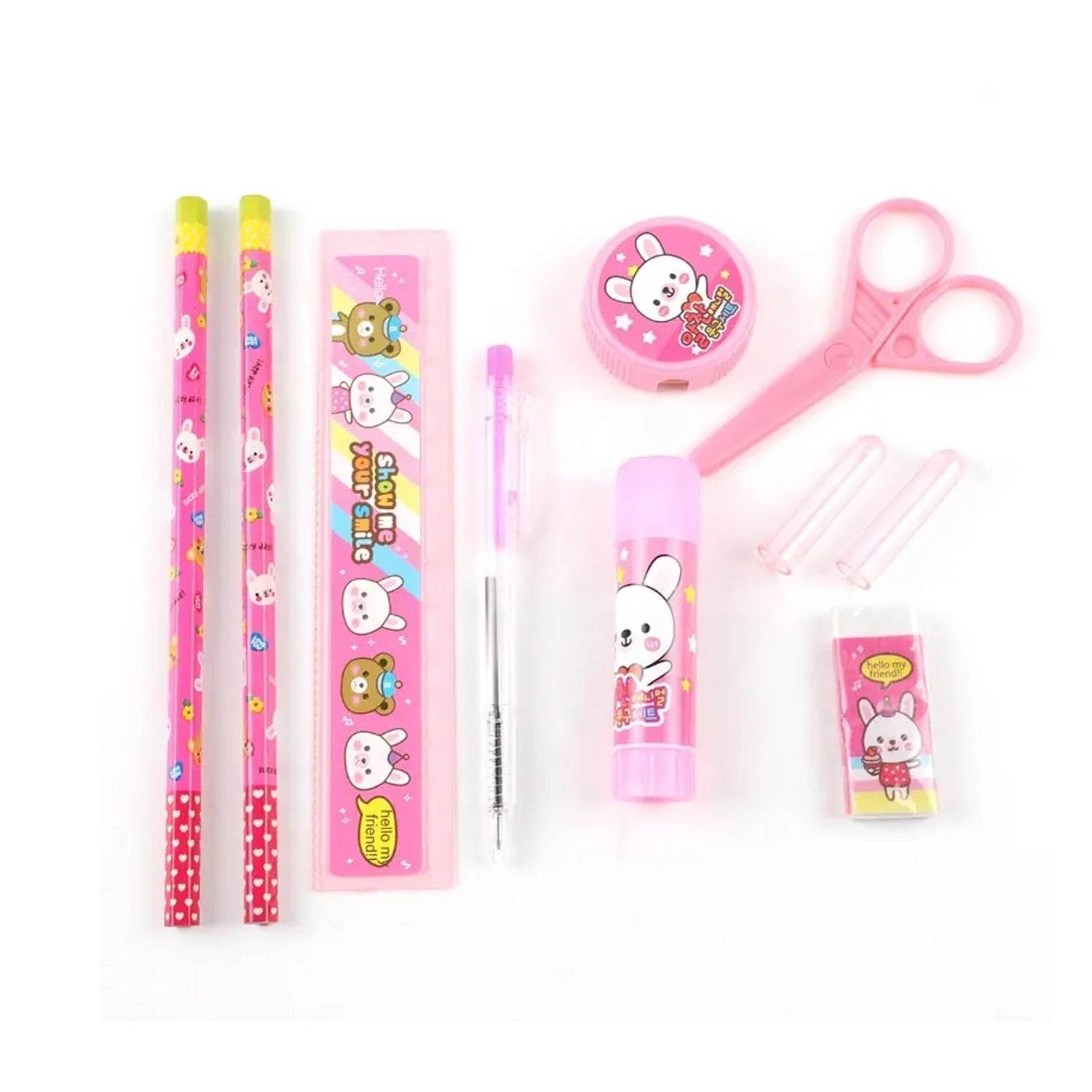 10 Pcs Set Stationary Set Including Pencil Ruler Rubber Pencil Sharpener Glue Ballpoint Pen Scissors Pencil Cover, School, Office Product Gift - infinityexculsivestore.com