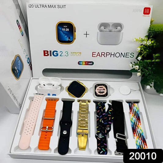 10 in1 Set Ultra 2 Smart Bluetooth Calling Smartwatch + Earphones with Transparent Screen Guard Watch with Seven Classic Straps (Mix Color) - infinityexculsivestore.com