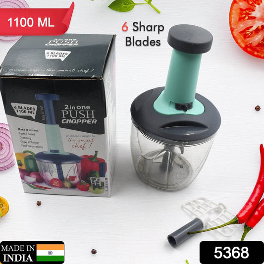 1100 ml 2 in 1 Push up Chopper with affixed with 6 Sharp Blade | Vegetable and Fruit Cutter with Easy Push and chop Button - infinityexculsivestore.com