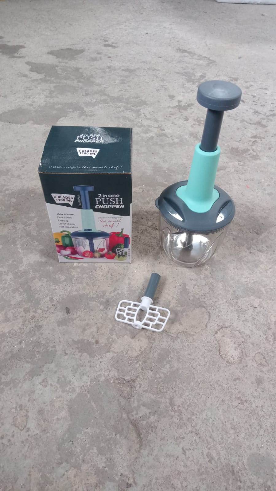 1100 ml 2 in 1 Push up Chopper with affixed with 6 Sharp Blade | Vegetable and Fruit Cutter with Easy Push and chop Button - infinityexculsivestore.com