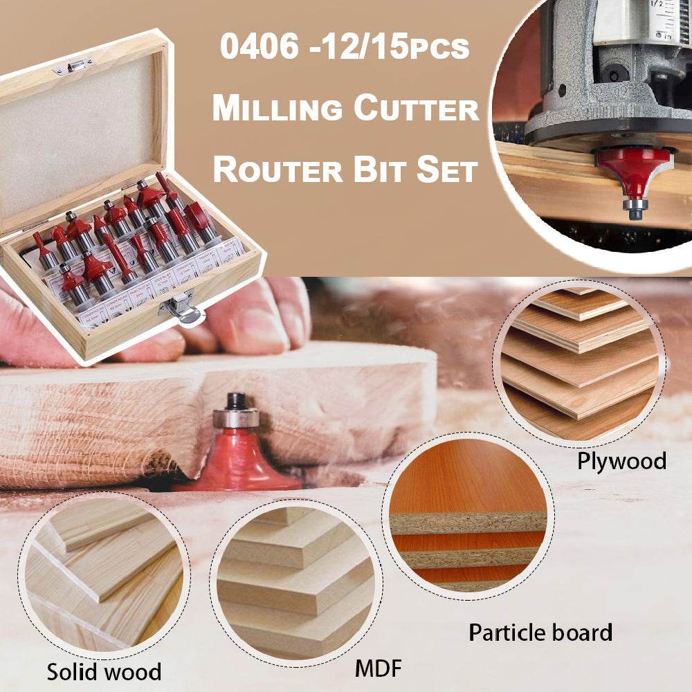 12 / 15pcs Milling Cutter Router Bit Set - infinityexculsivestore.com