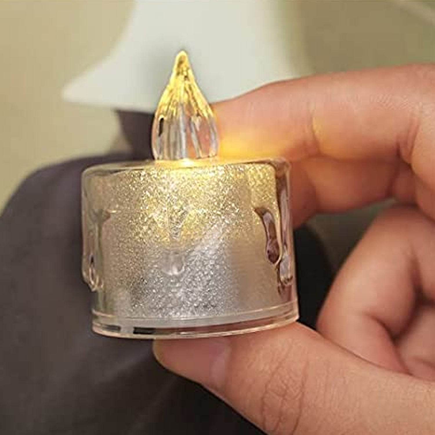 12 Pcs Flameless and Smokeless Decorative Acrylic Candles Transparent Led Tea Light Candle for Gifting, House, Diwali, Christmas, Festival, Events Decor Candles - infinityexculsivestore.com