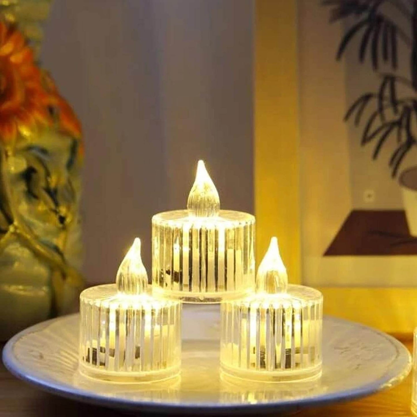 12 Pcs Flameless and Smokeless Decorative Acrylic Candles Transparent Led Tea Light Candle for Gifting, House, Diwali, Christmas, Festival, Events Decor Candles - infinityexculsivestore.com