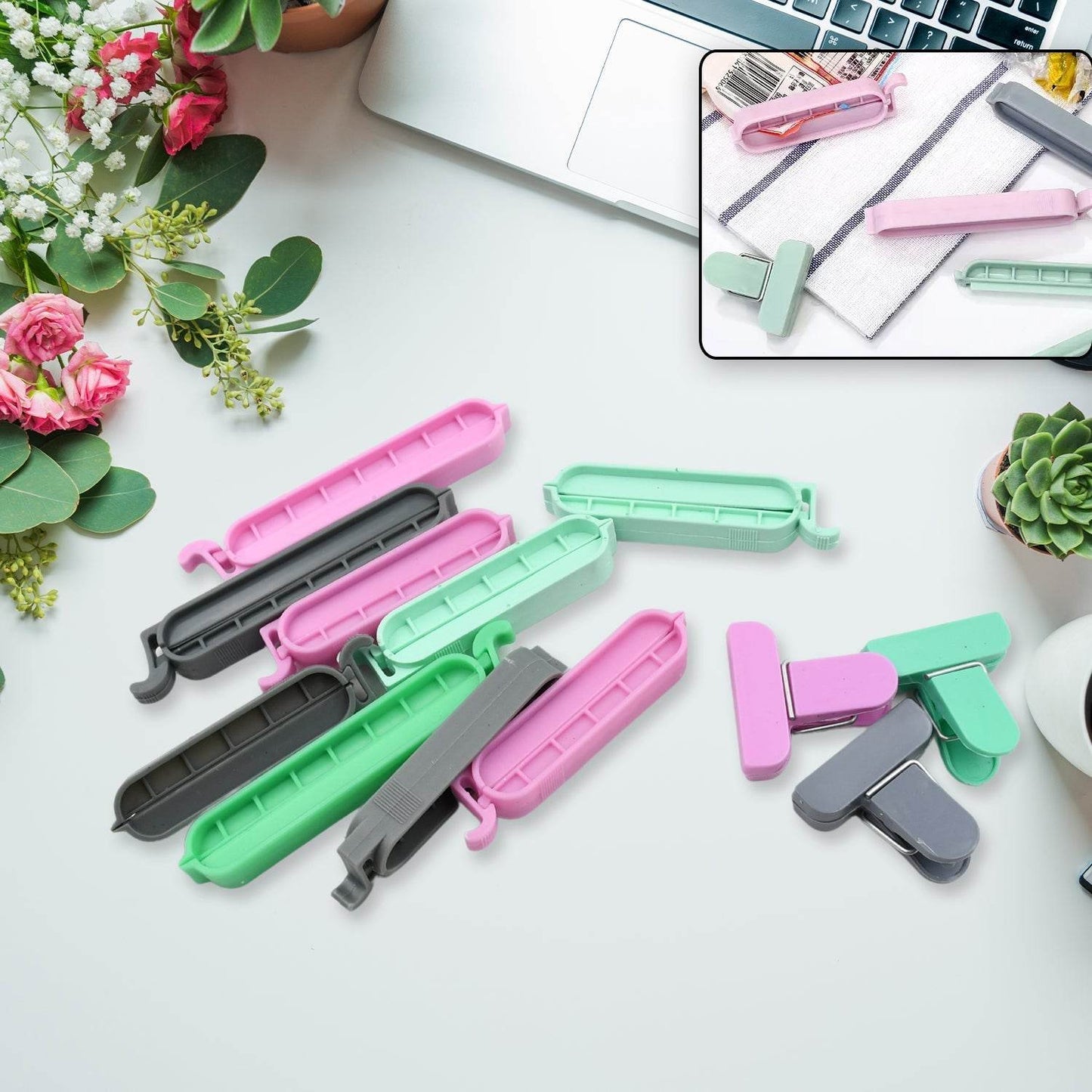 12 Pieces Food Clips, Plastic Food Bag Clips Reusable Bag Clips for Food Storage Colorful Sealing Clips for Snack, Coffee, Home, Kitchen, Travel, Camping - infinityexculsivestore.com