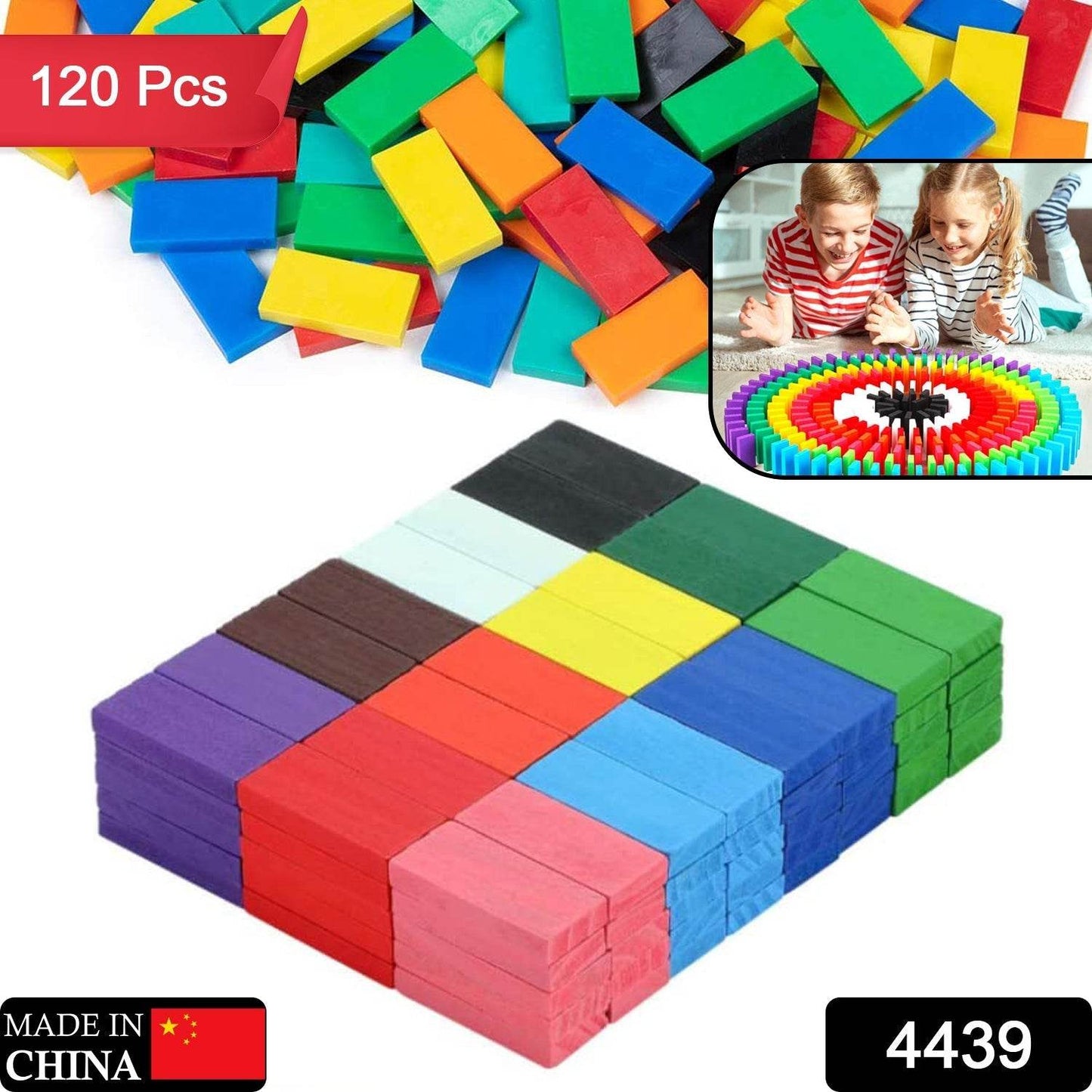 120Pc Dominoes Blocks Set Multicolor Wooden Toy Building Indoor Game Toy. - infinityexculsivestore.com