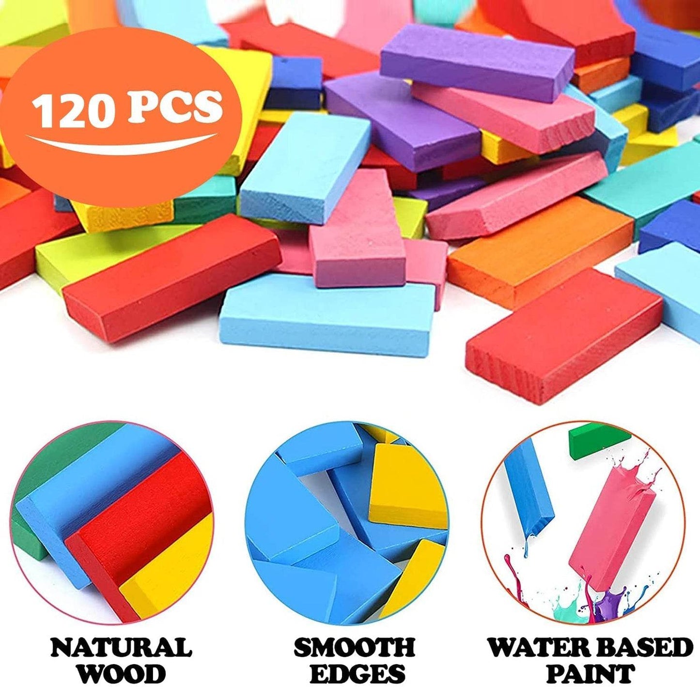 120Pc Dominoes Blocks Set Multicolor Wooden Toy Building Indoor Game Toy. - infinityexculsivestore.com