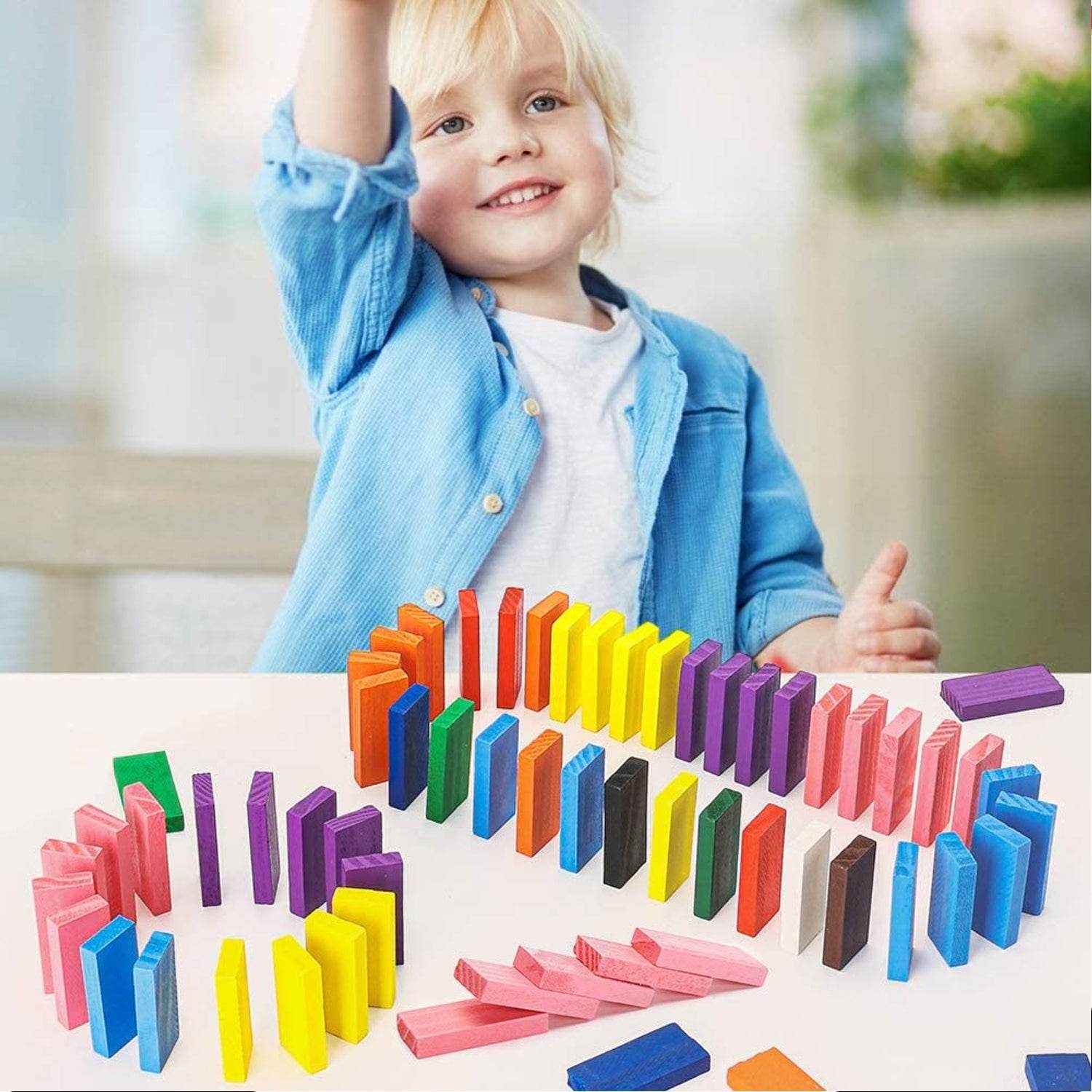120Pc Dominoes Blocks Set Multicolor Wooden Toy Building Indoor Game Toy. - infinityexculsivestore.com
