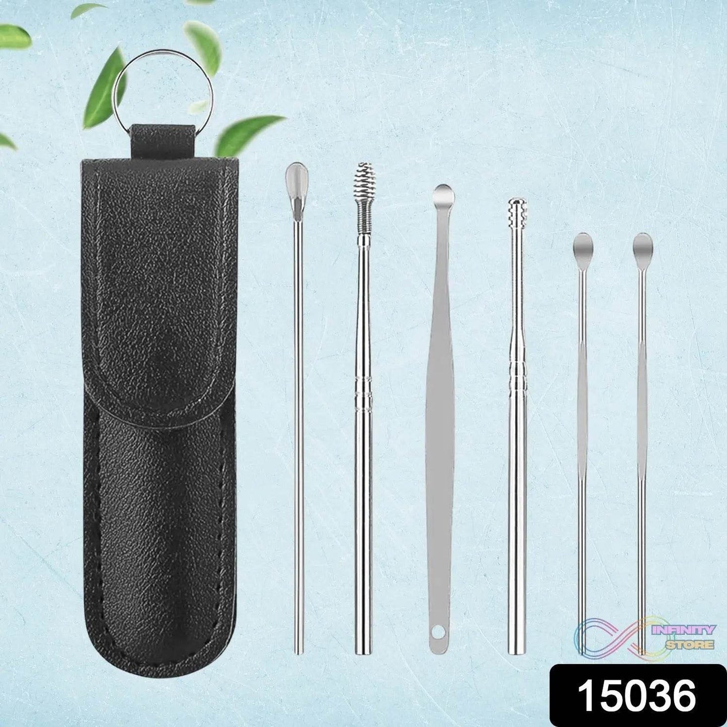 15036 6-in-1 Ear Wax Cleaner- Resuable Ear Cleaning Tools Leather Pouch - infinityexculsivestore.com