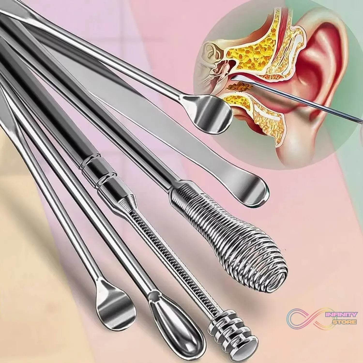 15036 6-in-1 Ear Wax Cleaner- Resuable Ear Cleaning Tools Leather Pouch - infinityexculsivestore.com
