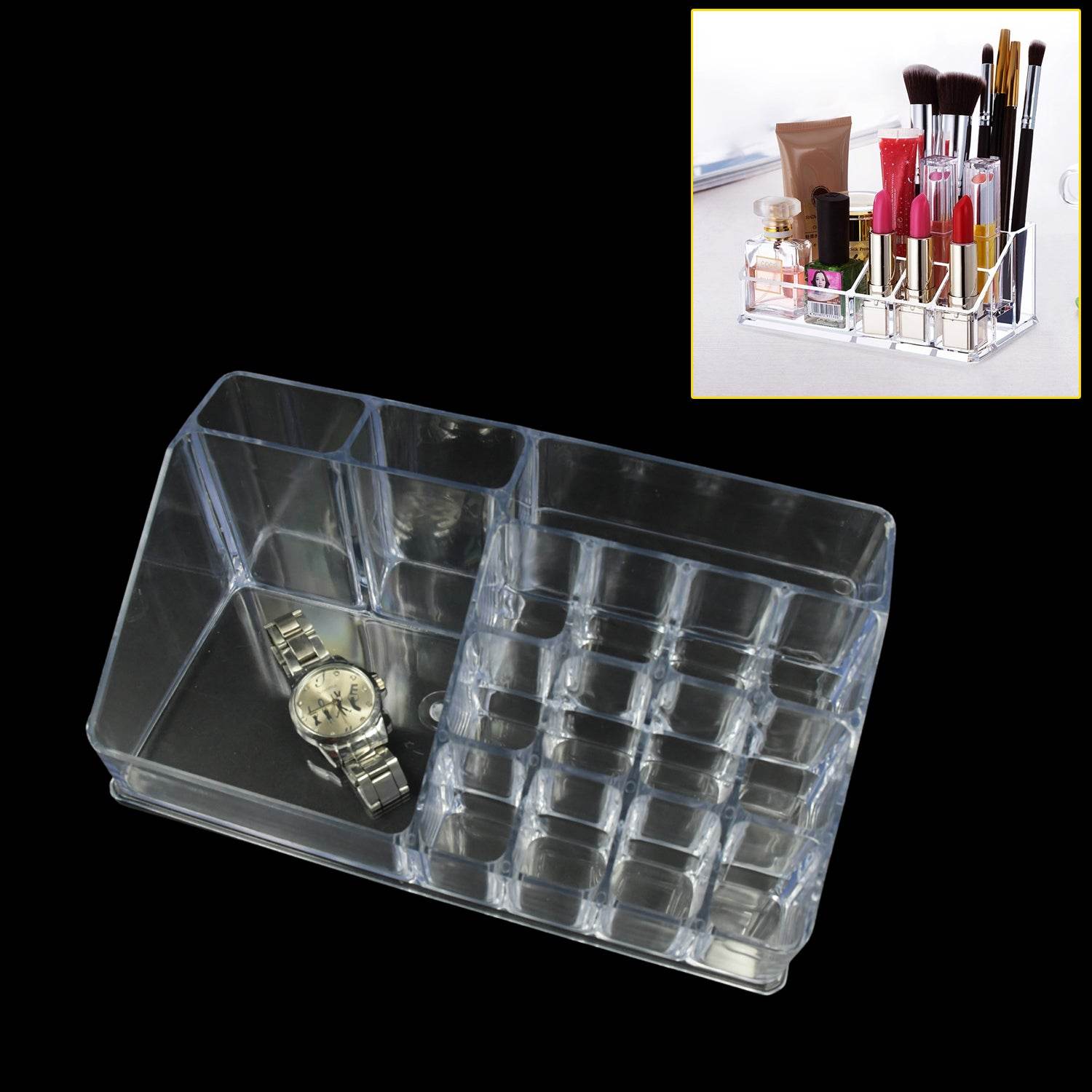 16 Compartment Cosmetic Makeup Jewellery Lipstick Storage Organiser Box, Cosmetic Storage Box Make-up Lipstick Organizer / Lipstick Holder Case Transparent - infinityexculsivestore.com