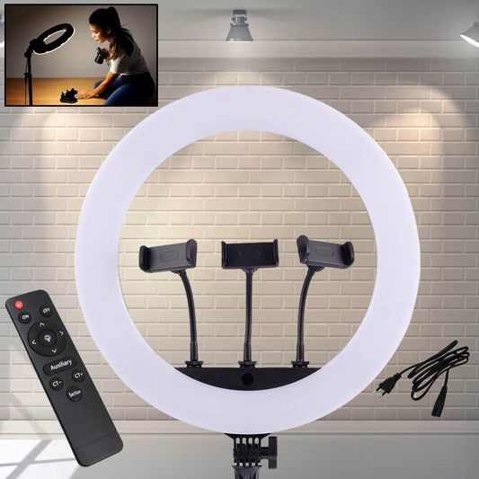 18 Inch LED Ring Light with 3 Colour Modes & 3 Mobile Holders, Remote Control (1 Set) - infinityexculsivestore.com