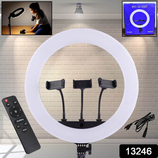 18 Inch LED Ring Light with 3 Colour Modes & 3 Mobile Holders, Remote Control (1 Set) - infinityexculsivestore.com