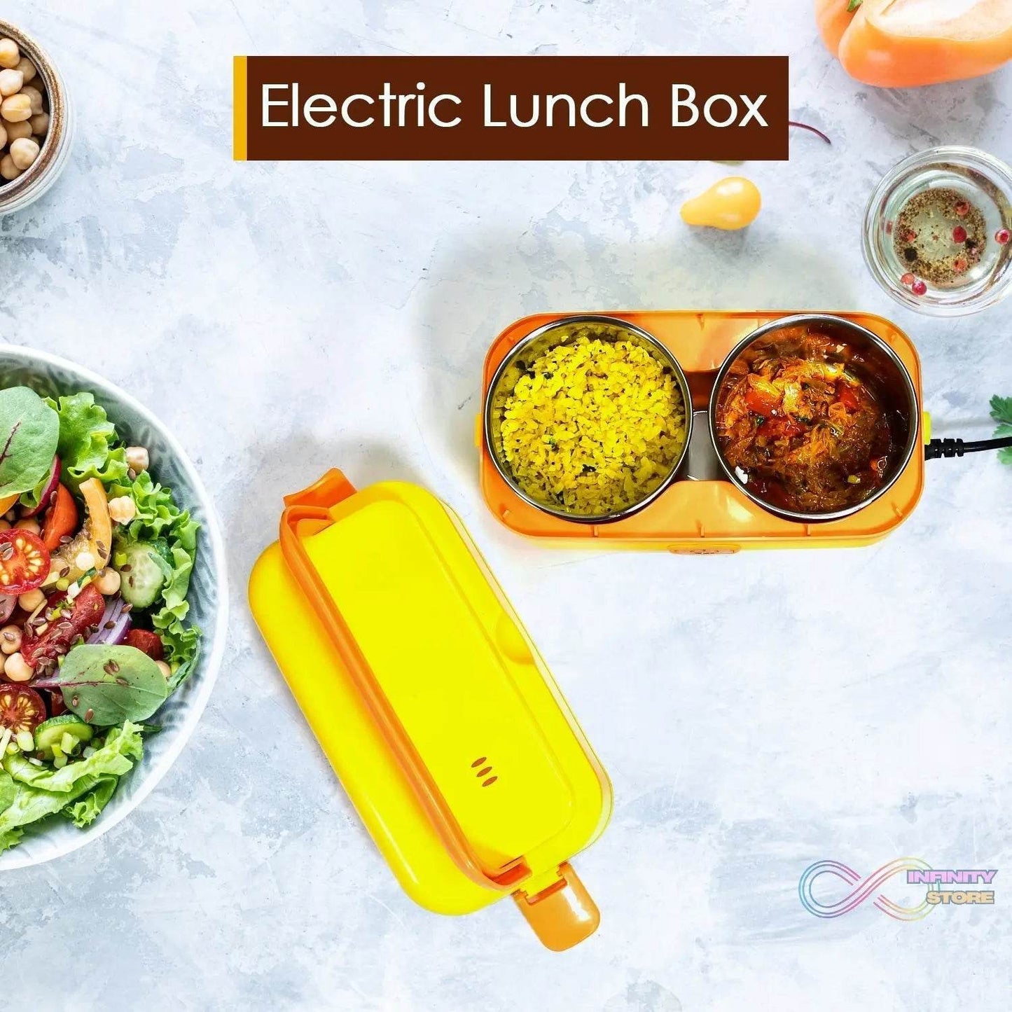 1Layer Electric Lunch Box for Office, Portable Lunch Warmer with Removable 2 Stainless Steel Container. - infinityexculsivestore.com