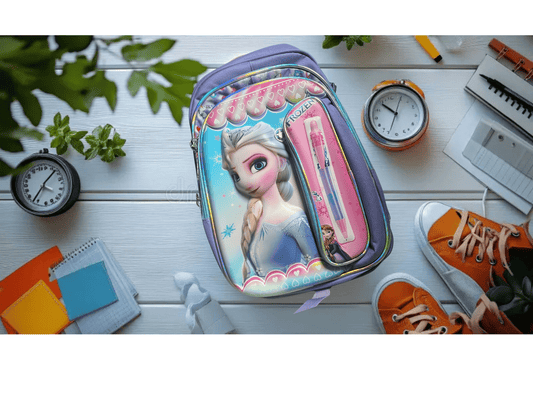Product Details: - School Bag - Printing 2 Compartment Cartoon Character Backpack With Coin Pouch (Sofia)  Size : 30 x 24 x 12 cm 2 Compartments + 2 Bottle holders + Coin Pouch Adjustable Shoulder Handles - infinityexculsivestore.com