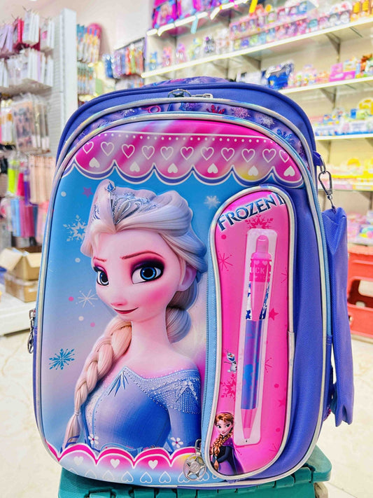 Product Details: - School Bag - Printing 2 Compartment Cartoon Character Backpack With Coin Pouch (Sofia)  Size : 30 x 24 x 12 cm 2 Compartments + 2 Bottle holders + Coin Pouch Adjustable Shoulder Handles - infinityexculsivestore.com