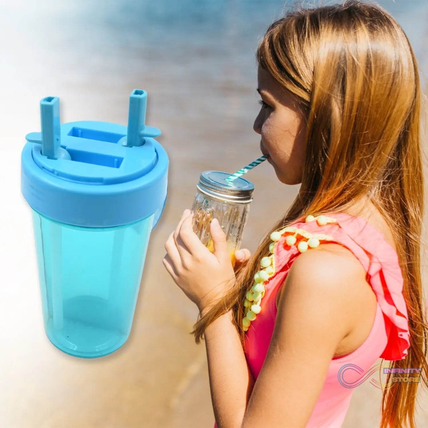 2 Drinks in 1 Cup Water Bottle, Stable Sturdy Dual Use Bottle 2 Straws for Shopping Travel for Outdoor Activities (1 Pc) - infinityexculsivestore.com