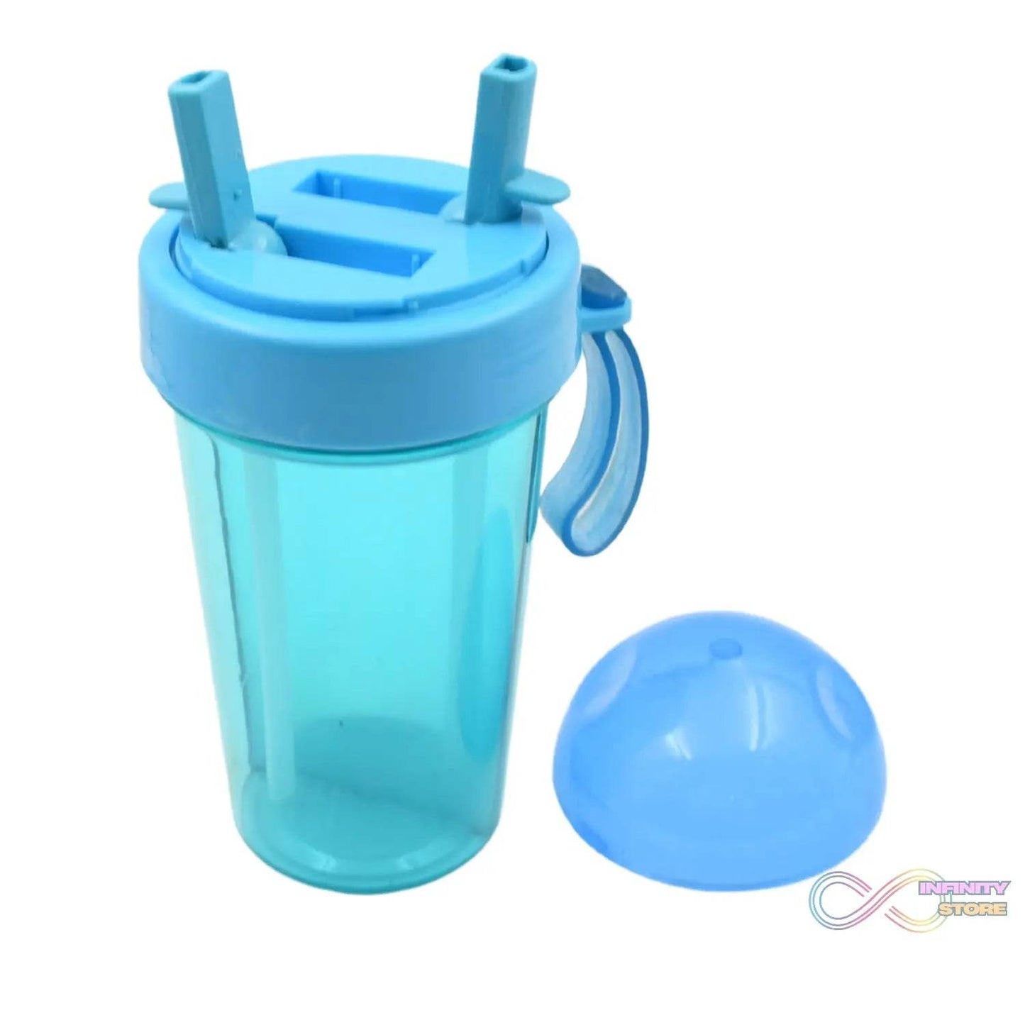 2 Drinks in 1 Cup Water Bottle, Stable Sturdy Dual Use Bottle 2 Straws for Shopping Travel for Outdoor Activities (1 Pc) - infinityexculsivestore.com