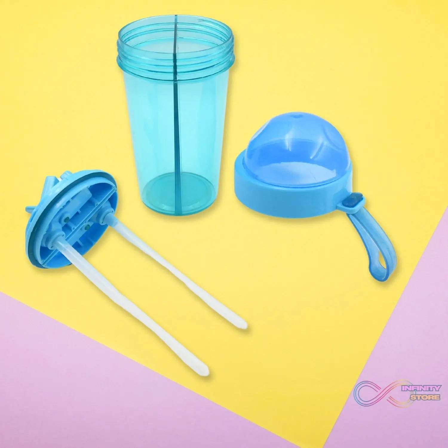 2 Drinks in 1 Cup Water Bottle, Stable Sturdy Dual Use Bottle 2 Straws for Shopping Travel for Outdoor Activities (1 Pc) - infinityexculsivestore.com