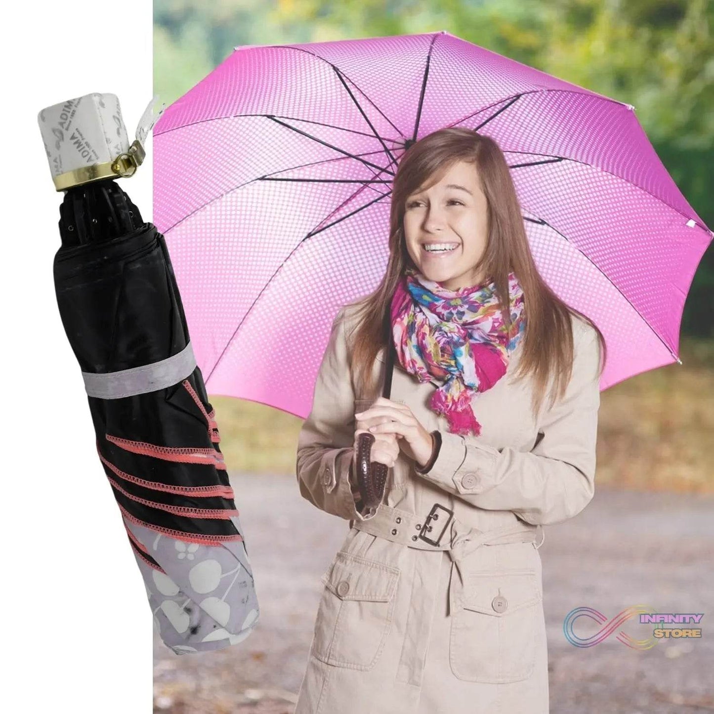 2 Fold Sun Protective Solid Foldable Outdoor Umbrella, Portable Sun, UV Protection Lightweight Rain Umbrella With Umbrella Case For Girls, Women, Men, Boys - infinityexculsivestore.com