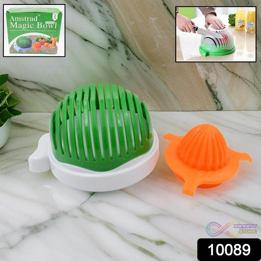 2 In 1 Salad Cutter Bowl with Lemon Squeezer Citrus Juicer (1 Pc) - infinityexculsivestore.com