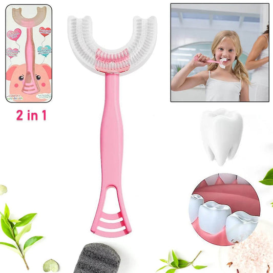 2 In1 U - Shape Silicone Manual Toothbrush & Tongue Scraper Cleaner Brush (1 Pc) - infinityexculsivestore.com