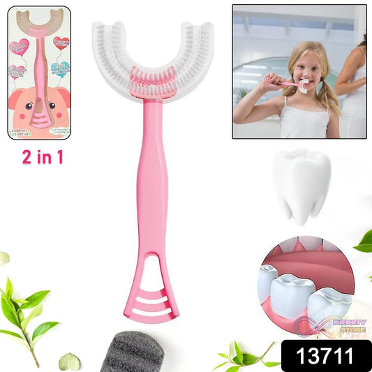 2 In1 U - Shape Silicone Manual Toothbrush & Tongue Scraper Cleaner Brush (1 Pc) - infinityexculsivestore.com