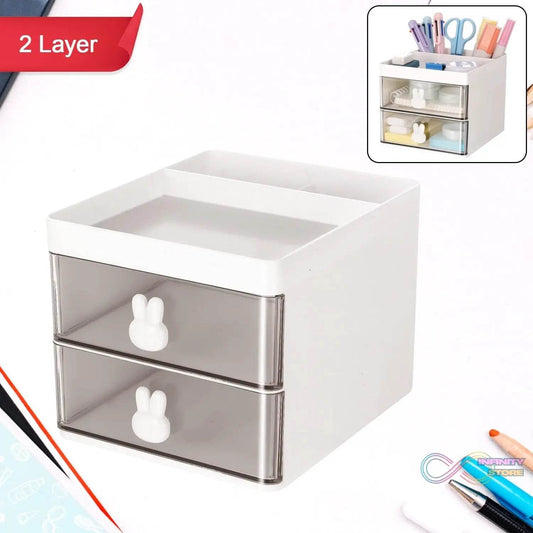 2 Layer 5 Compartment Desk Organizer with Transparent Drawer (1 Pc / 15Γ13Γ11 Cm) - infinityexculsivestore.com