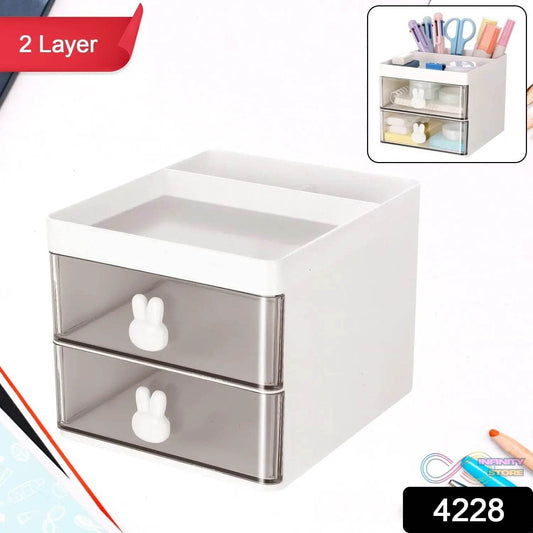 2 Layer 5 Compartment Desk Organizer with Transparent Drawer (1 Pc / 15Γ13Γ11 Cm) - infinityexculsivestore.com