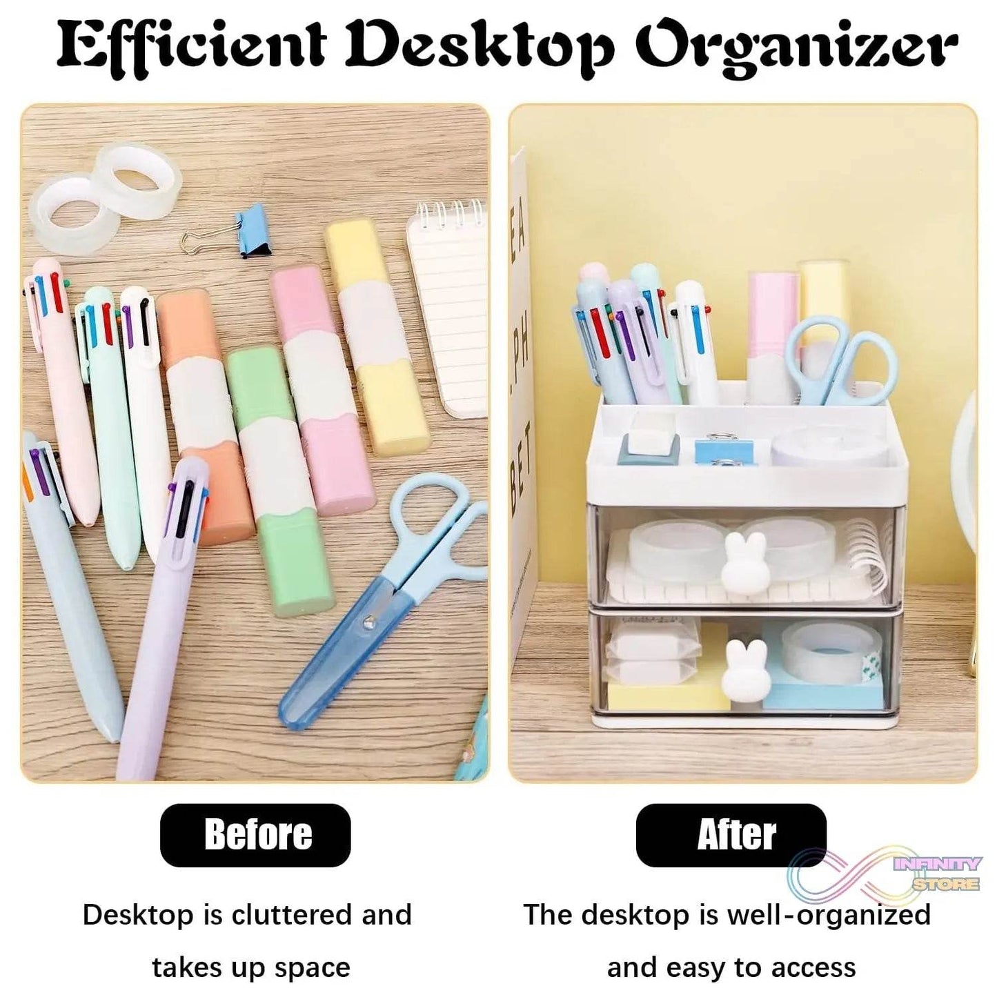 2 Layer 5 Compartment Desk Organizer with Transparent Drawer (1 Pc / 15×13×11 Cm) - infinityexculsivestore.com