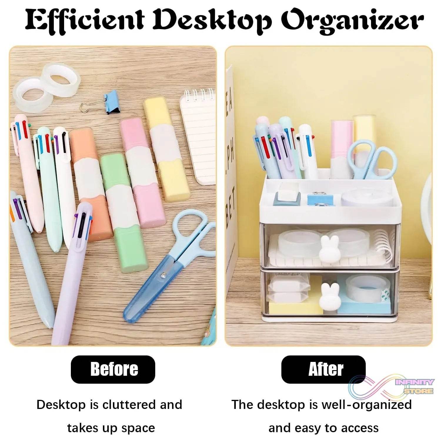 2 Layer 5 Compartment Desk Organizer with Transparent Drawer (1 Pc / 15×13×11 Cm) - infinityexculsivestore.com