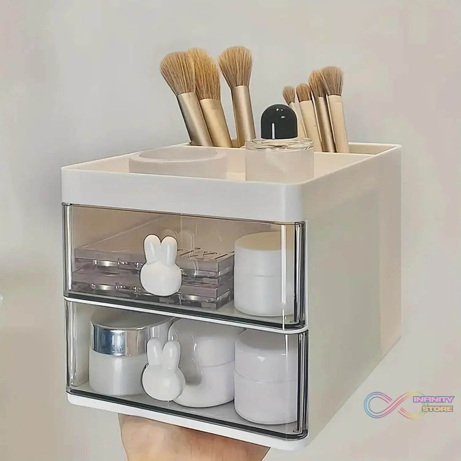 2 Layer 5 Compartment Desk Organizer with Transparent Drawer (1 Pc / 15×13×11 Cm) - infinityexculsivestore.com