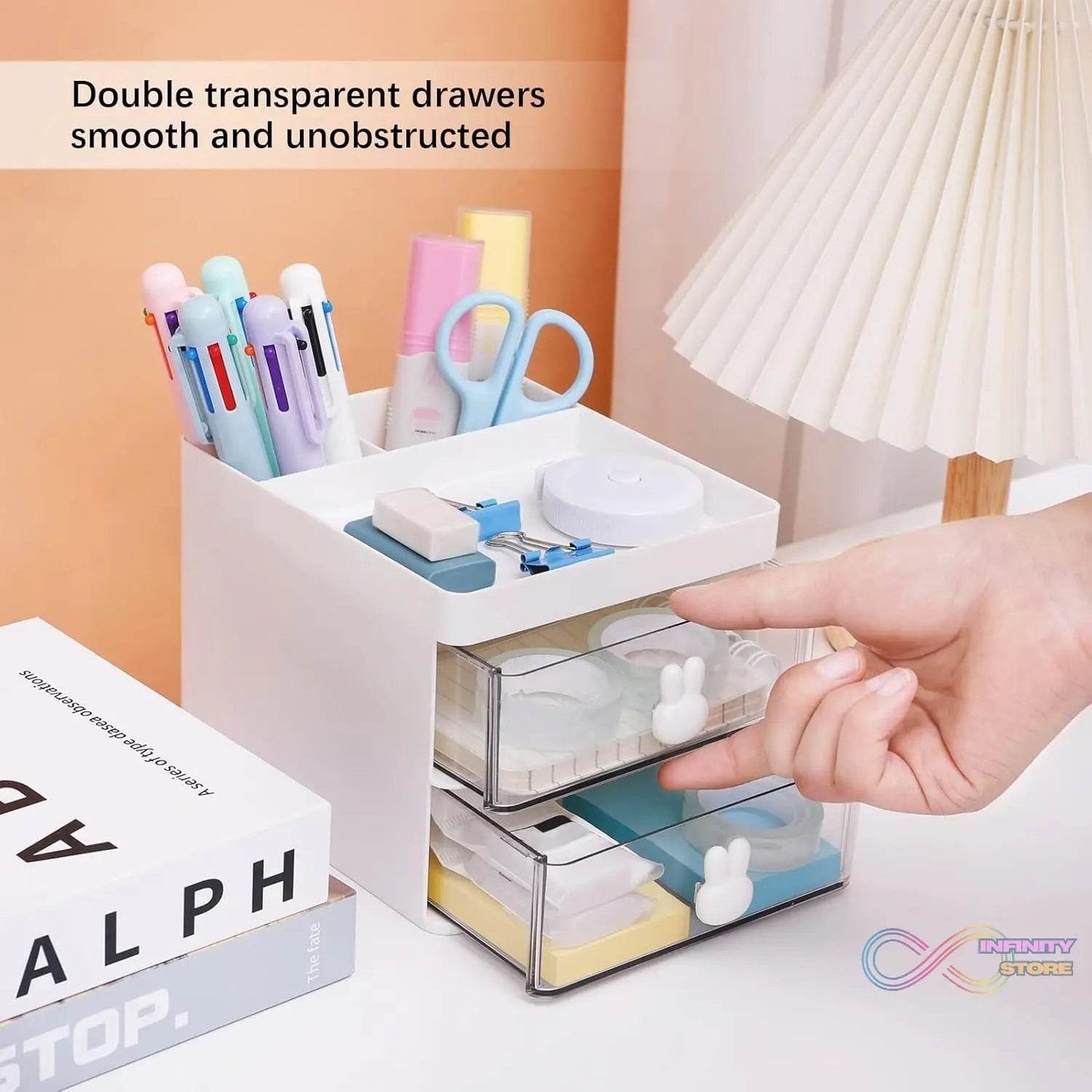 2 Layer 5 Compartment Desk Organizer with Transparent Drawer (1 Pc / 15×13×11 Cm) - infinityexculsivestore.com