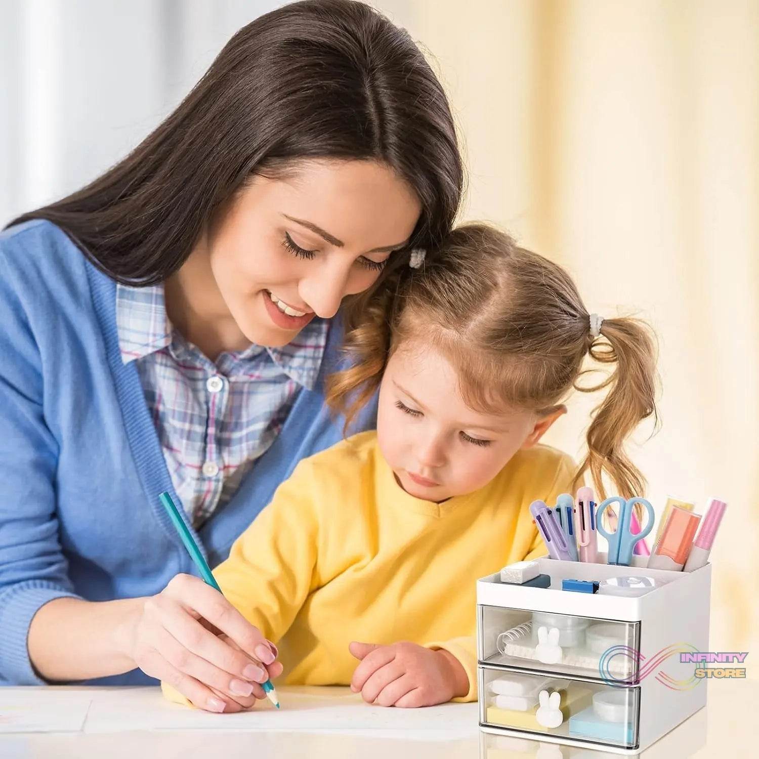 2 Layer 5 Compartment Desk Organizer with Transparent Drawer (1 Pc / 15×13×11 Cm) - infinityexculsivestore.com