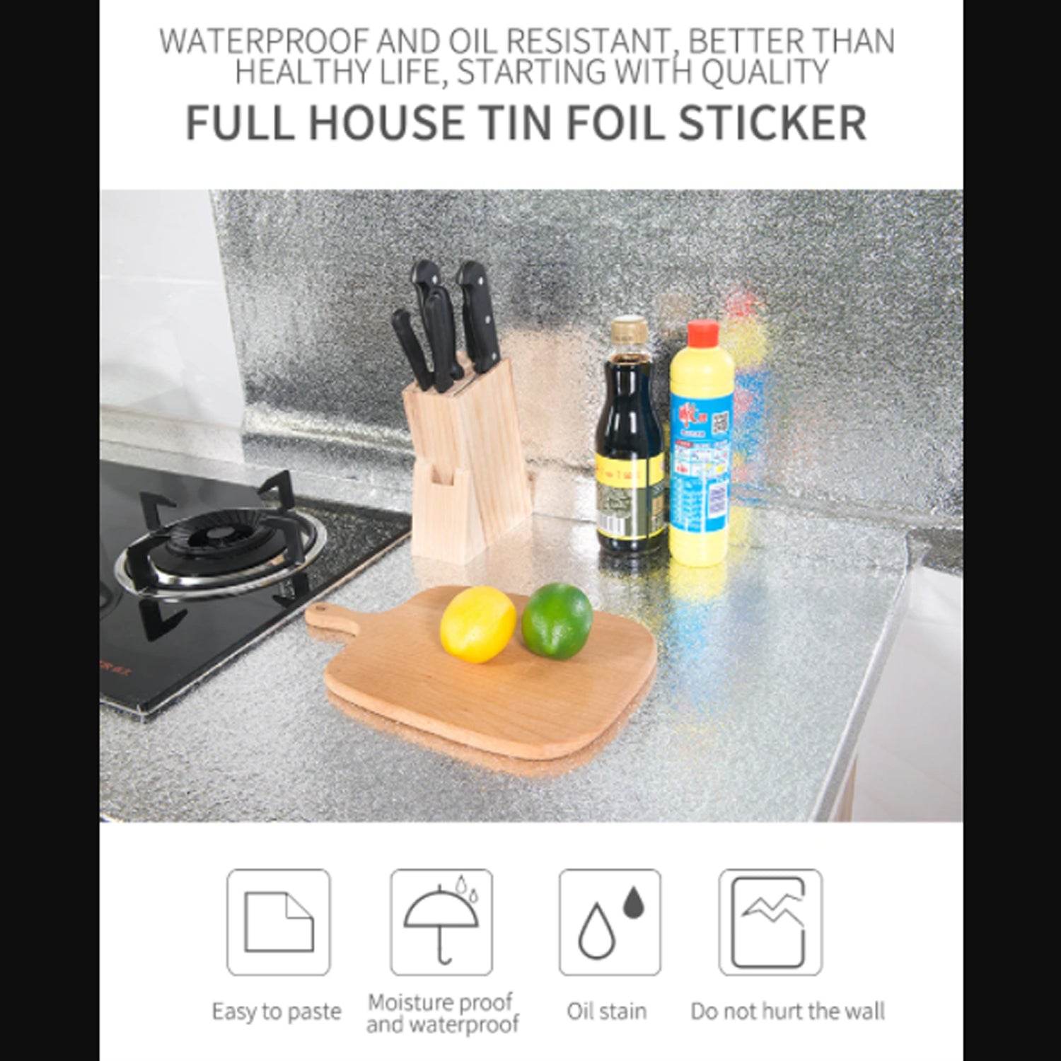 2 Meter Aluminium Foil Sticker used in all kitchen purposes to prevent oily and greasy stains of food while cooking. - infinityexculsivestore.com