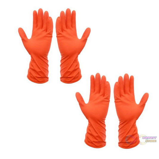 2 Pair Large Orange Gloves For Types Of Purposes Like Washing Utensils, Gardening And Cleaning Toilet Etc. - infinityexculsivestore.com