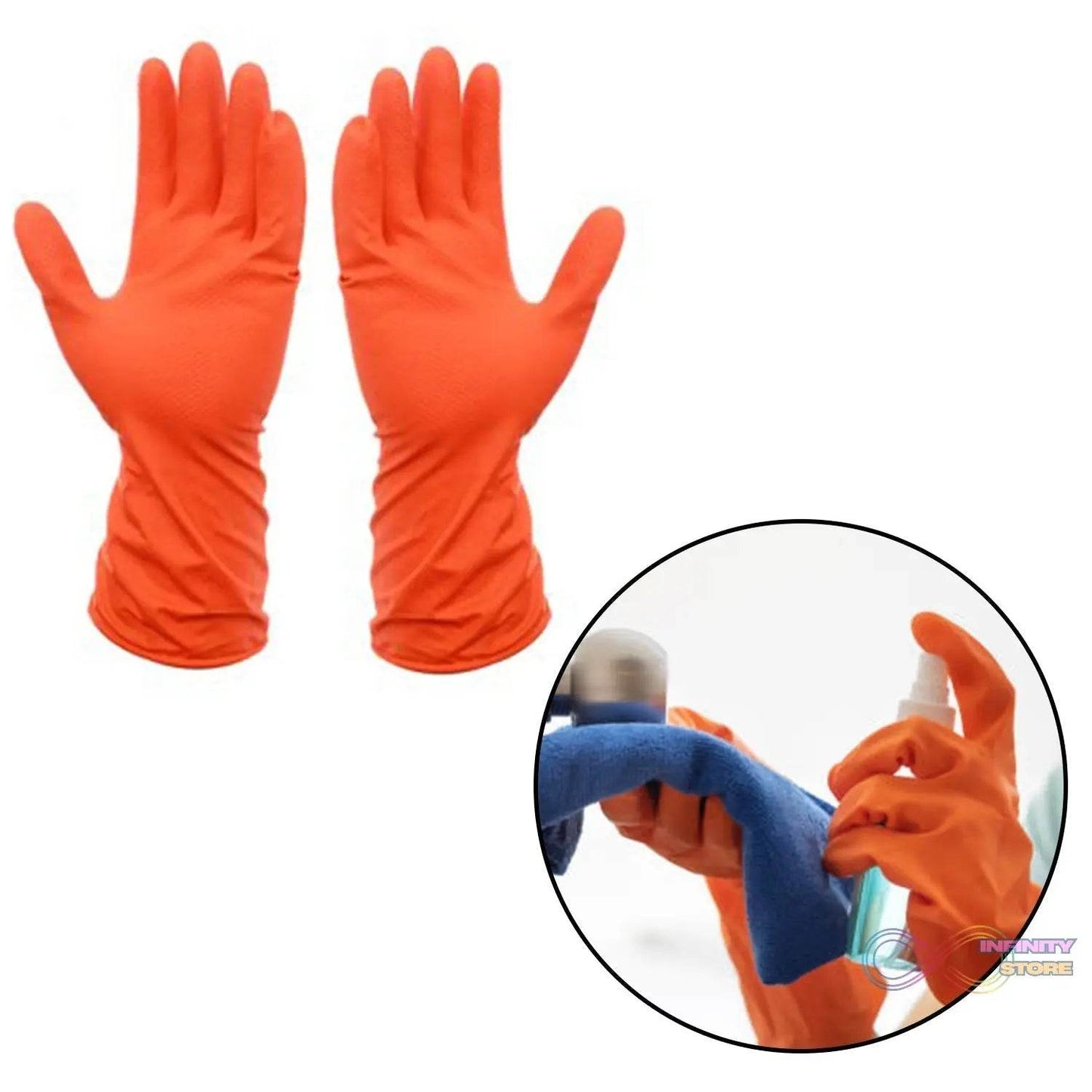 2 Pair Large Orange Gloves For Types Of Purposes Like Washing Utensils, Gardening And Cleaning Toilet Etc. - infinityexculsivestore.com