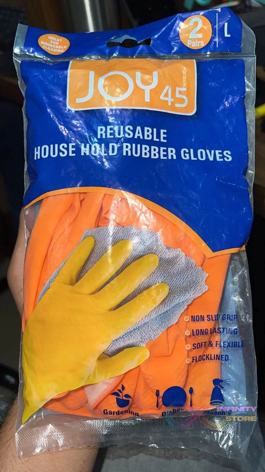 2 Pair Large Orange Gloves For Types Of Purposes Like Washing Utensils, Gardening And Cleaning Toilet Etc. - infinityexculsivestore.com