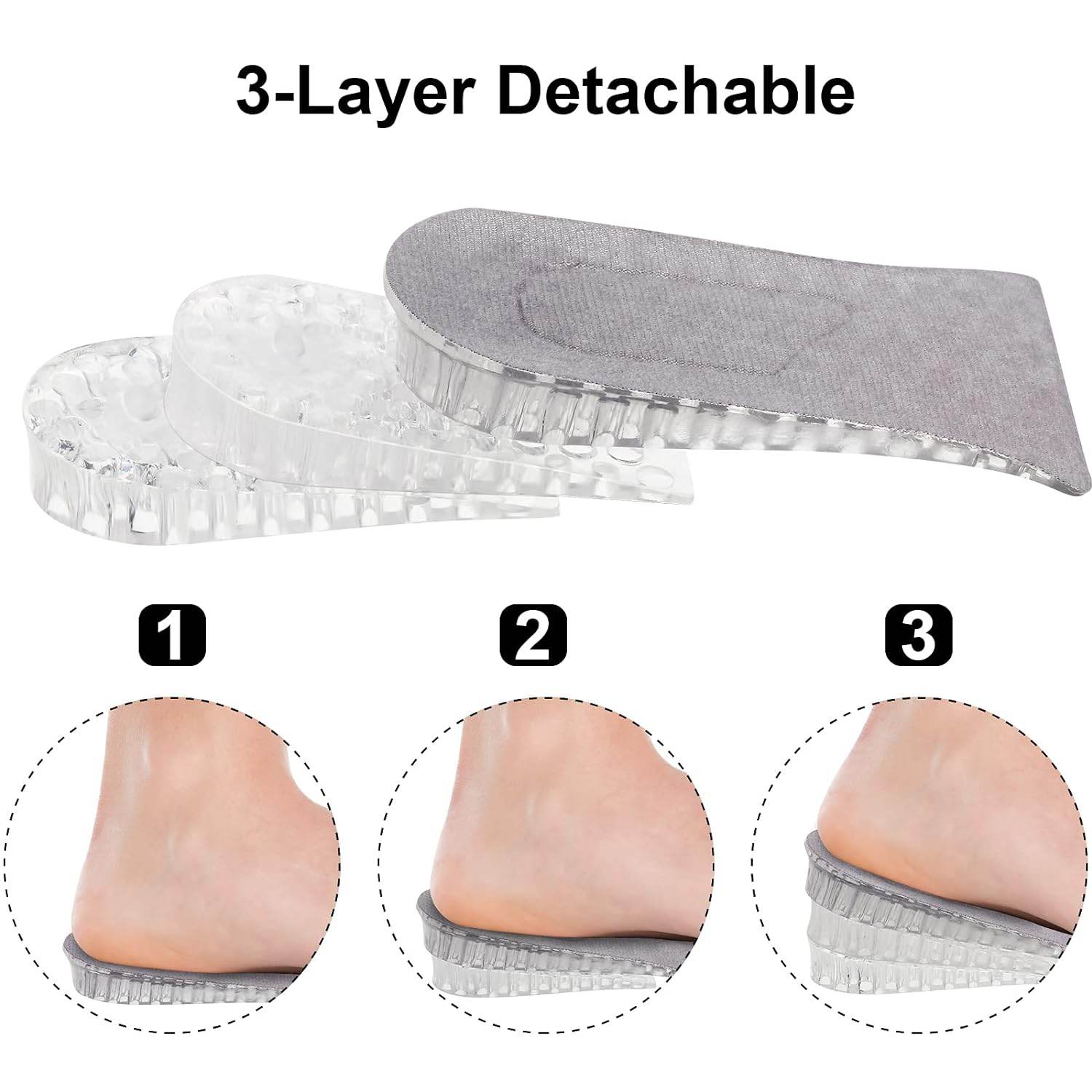 2 Pairs Heel Lift Inserts Height Increase Insole Invisible Heightening Insole Sillicone 3-Layer Heel Support Insoles Height-Adjustable Shoe Pads Foot Cushion for Shoes - infinityexculsivestore.com