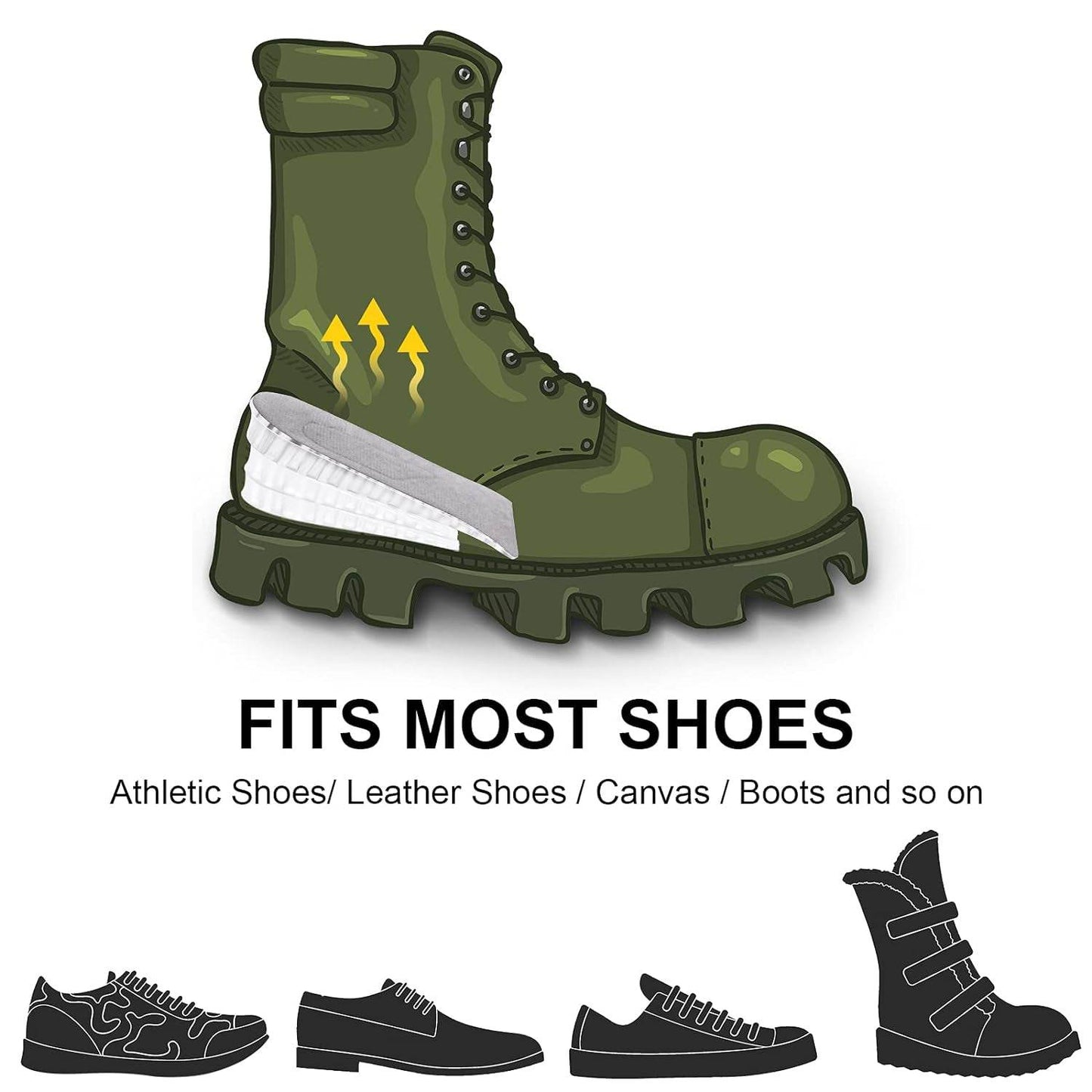 2 Pairs Heel Lift Inserts Height Increase Insole Invisible Heightening Insole Sillicone 3-Layer Heel Support Insoles Height-Adjustable Shoe Pads Foot Cushion for Shoes - infinityexculsivestore.com