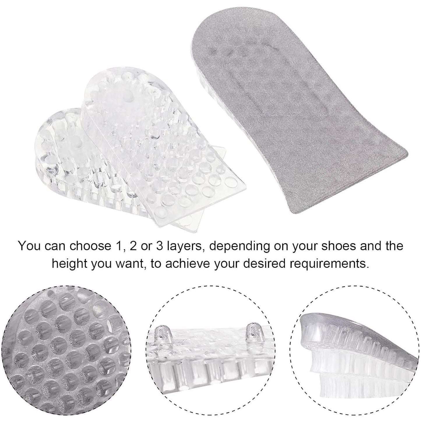 2 Pairs Heel Lift Inserts Height Increase Insole Invisible Heightening Insole Sillicone 3-Layer Heel Support Insoles Height-Adjustable Shoe Pads Foot Cushion for Shoes - infinityexculsivestore.com