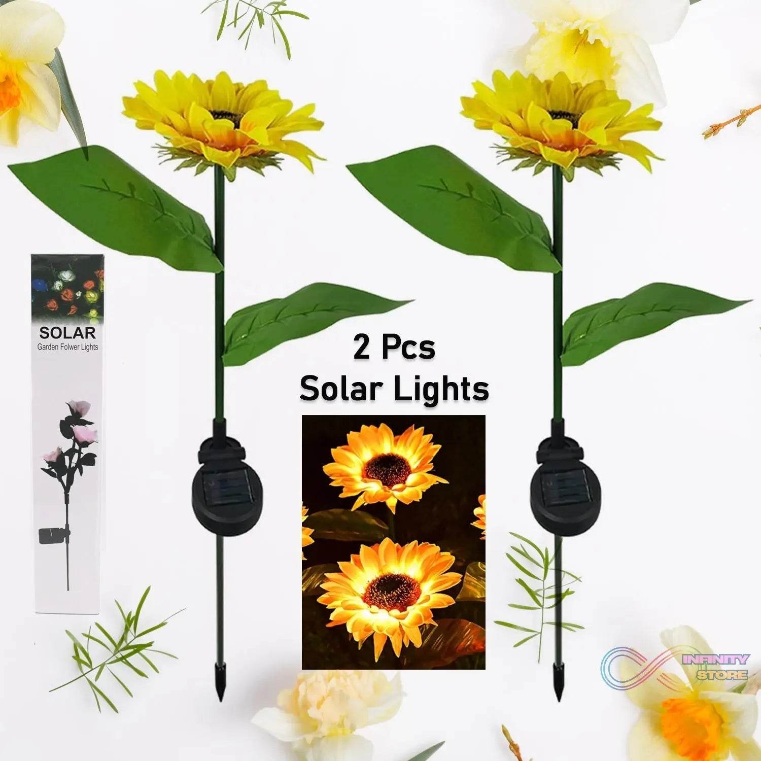 2 Pc Outdoor Solar Sunflower Lights Intelligent Light Control Waterproof Garden Landscape Stake Light - infinityexculsivestore.com