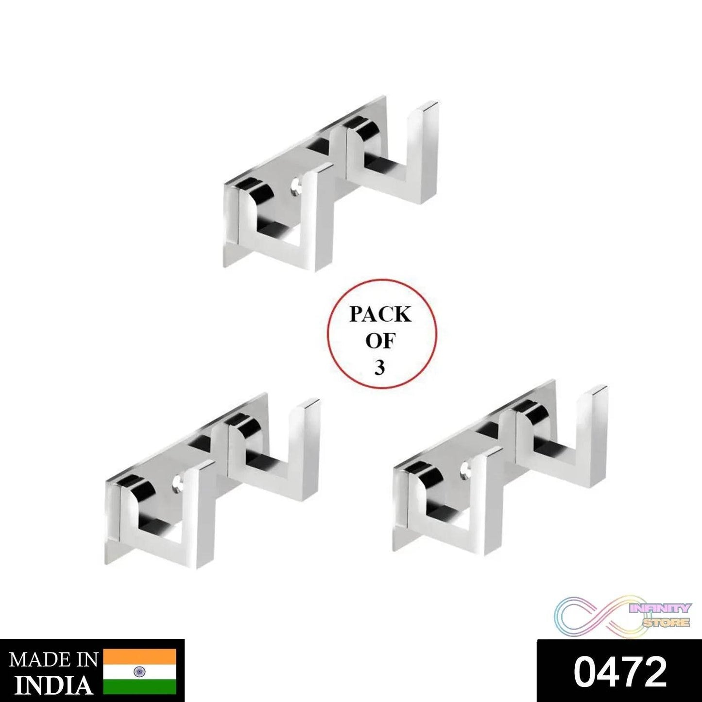 2 Pin Cloth Hanger Bathroom Wall Door Hooks For Hanging keys,Clothes Holder Hook Rail (Pack of 3) - infinityexculsivestore.com